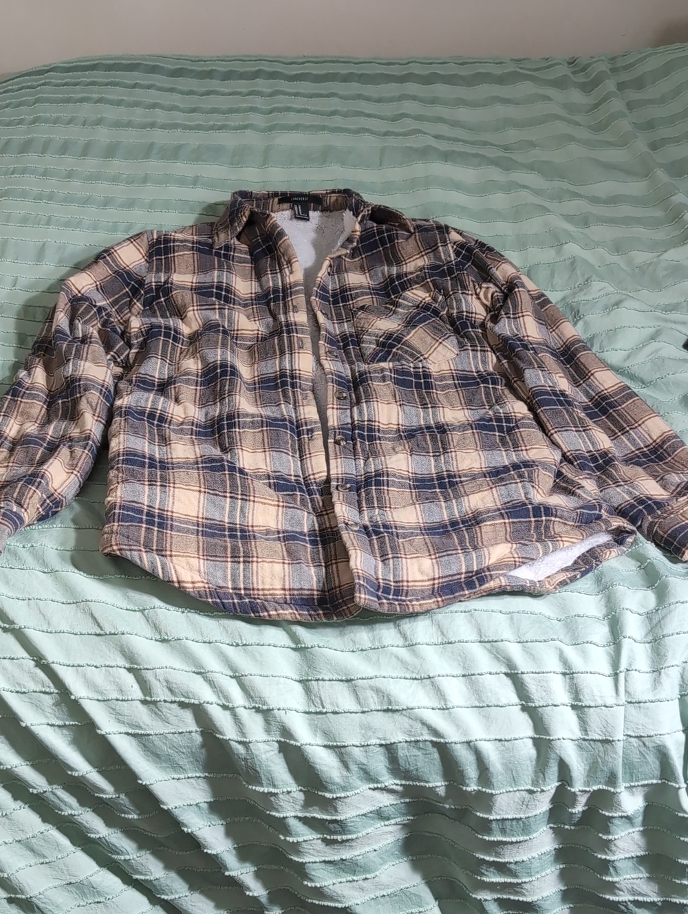 Forever 21 Size M Sherpa Lined Plaid Button Up Shacket